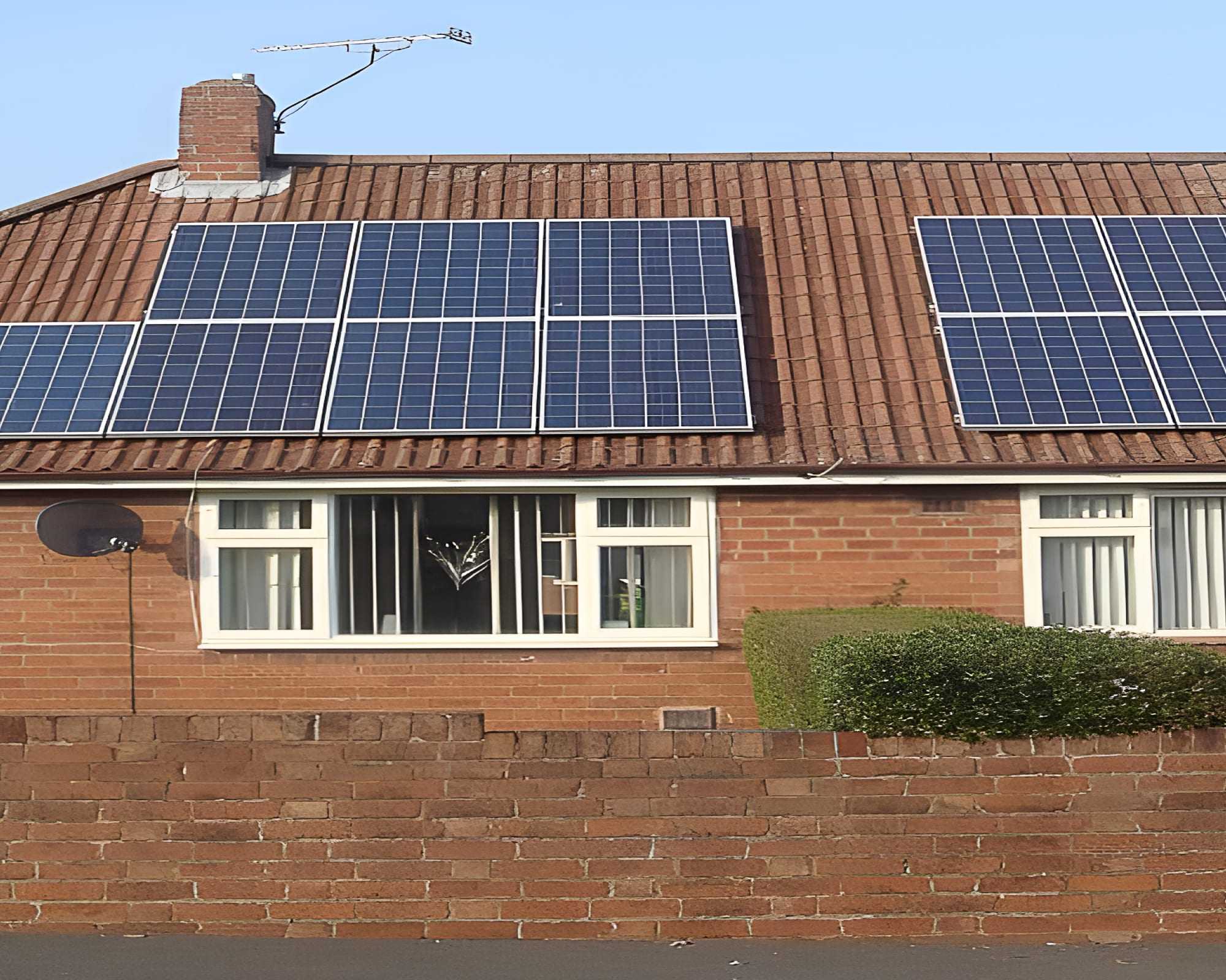 A bungalow with solar panels.